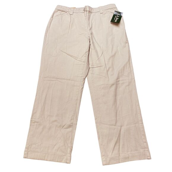 LL Bean Pants Women Size 16P Petite Beige Flannel Lined Classic Fit Chino Casual - Picture 1 of 11